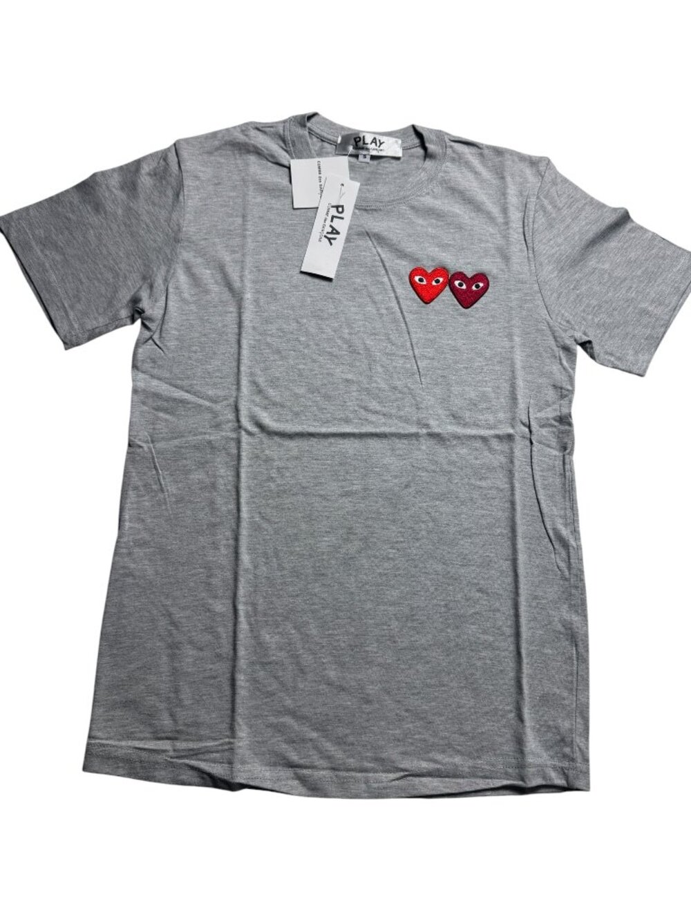 Comme des Garcons PLAY Double Heart Logo T-Shirt Gray Red Men's Small NWT